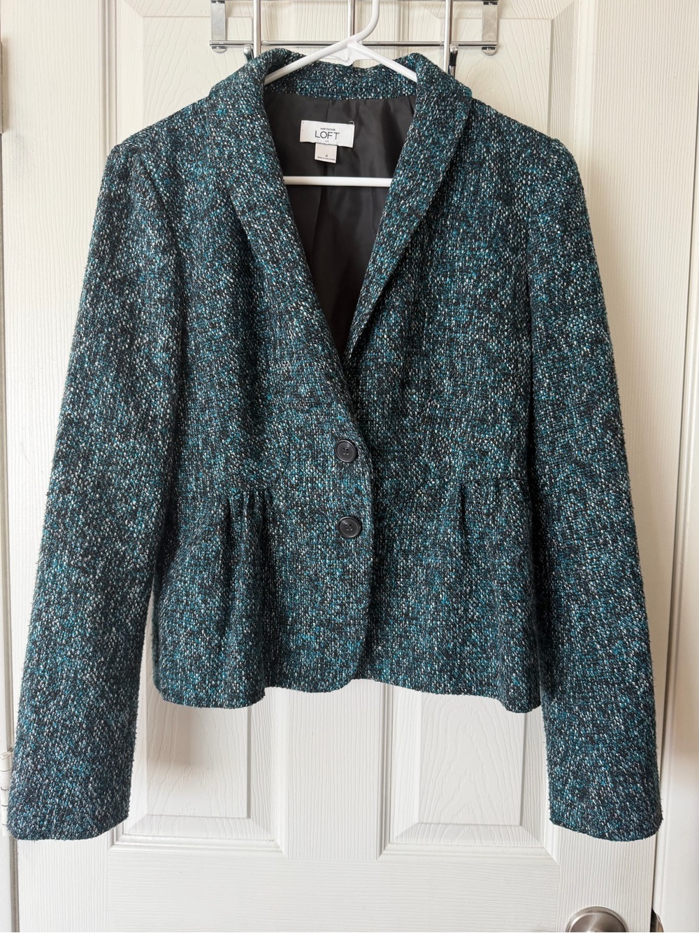 LOFT Teal-Black Tweed Peplum Blazer - Picture 1 of 3